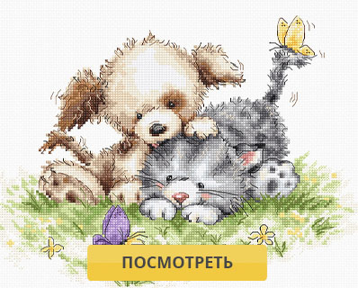 Щенок и котенок с бабочкой