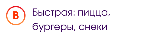 В. Быстрая: пицца, бургеры, снеки