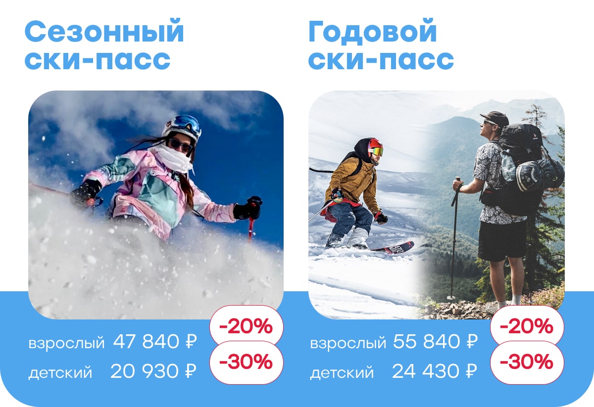 Сезонный и годовой ски-пасс с выгодой до 30%