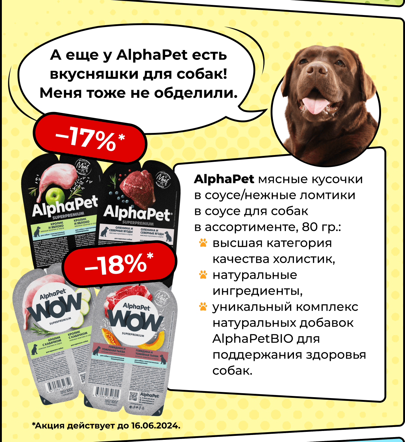 AlphaPet мясные кусочки в соусе/нежные ломтики в соусе для собак в ассортименте, 80 гр.