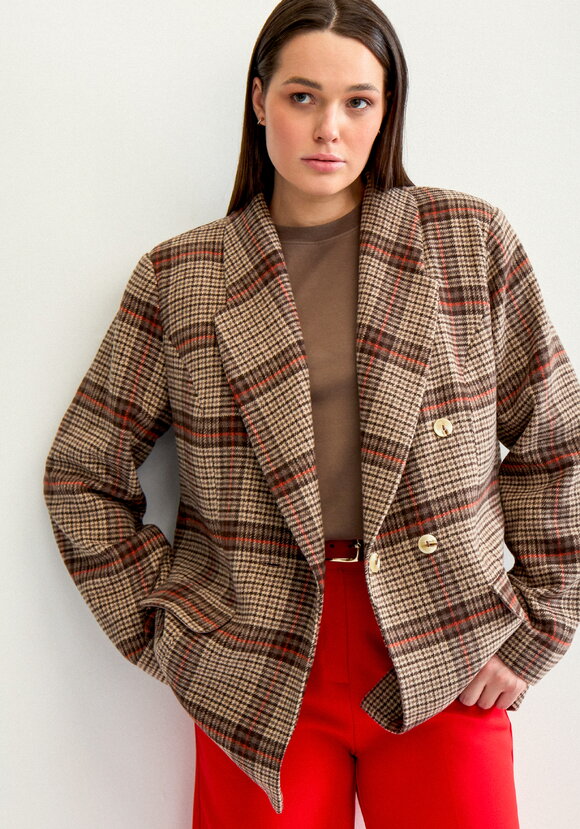 Пиджак двубортный с принтом в клетку